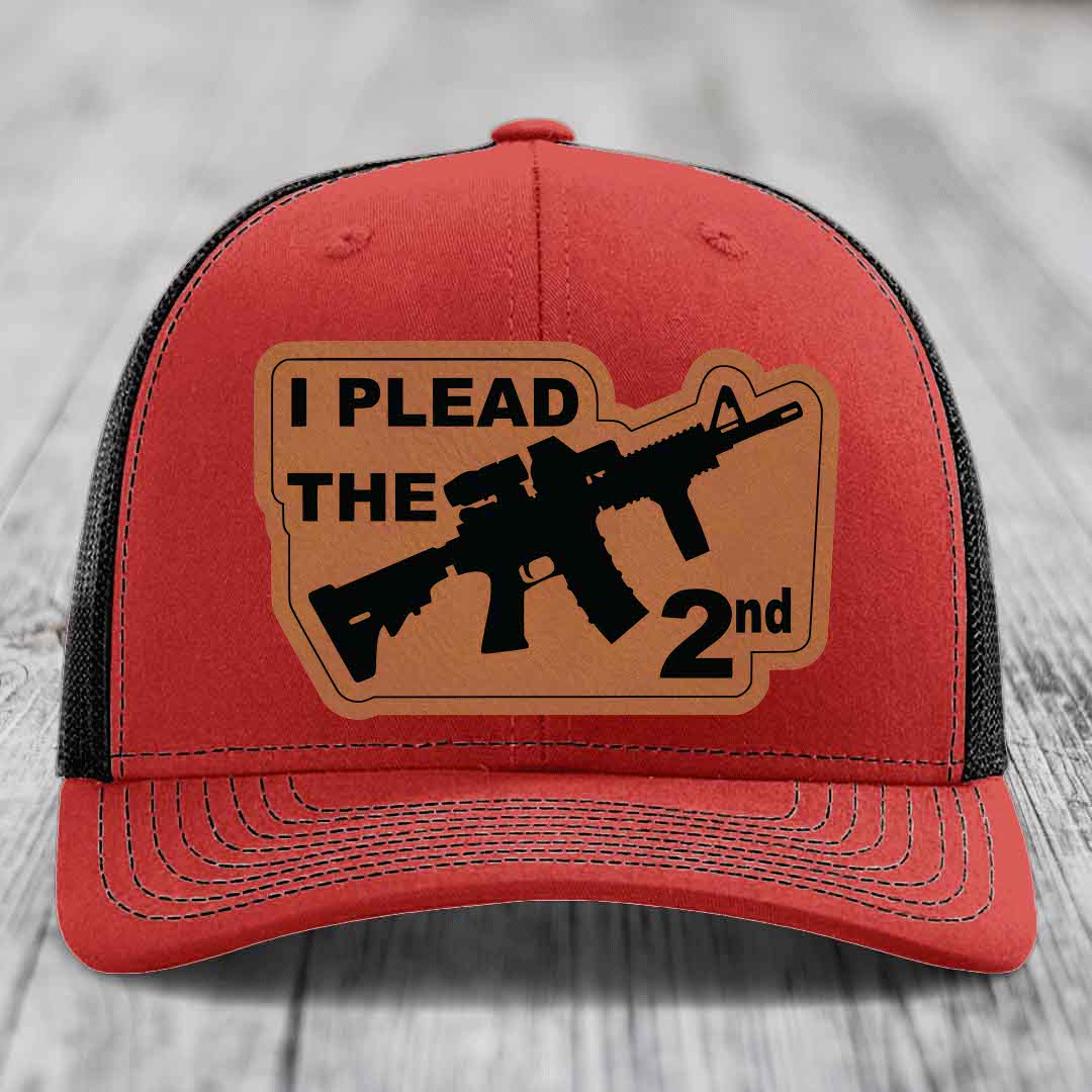 I Plead the 2nd - Leather Patch Hat - Rawhide to Black Patch - Richardson 112 Snapback Trucker Hat