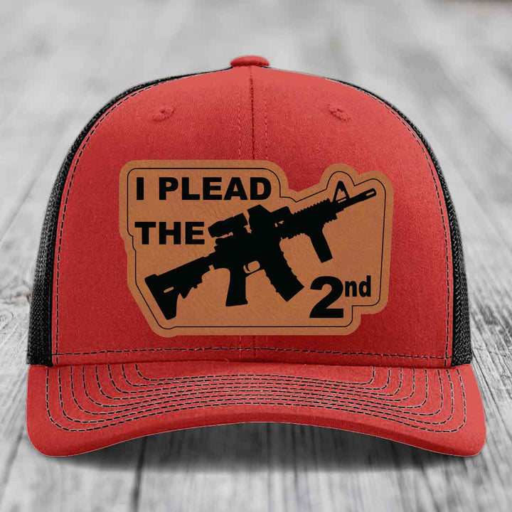 I Plead the 2nd - Leather Patch Hat - Rawhide to Black Patch - Richardson 112 Snapback Trucker Hat