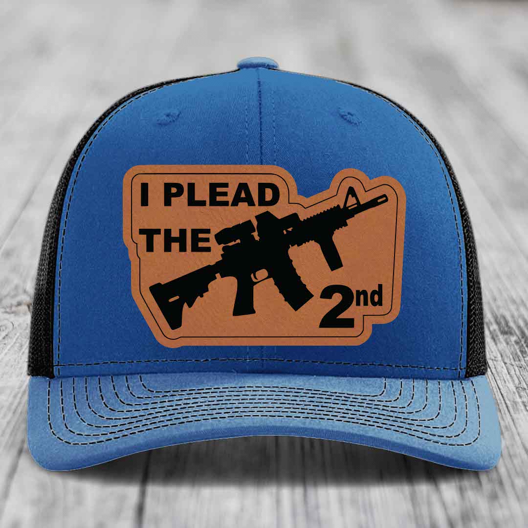 I Plead the 2nd - Leather Patch Hat - Rawhide to Black Patch - Richardson 112 Snapback Trucker Hat