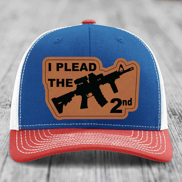I Plead the 2nd - Leather Patch Hat - Rawhide to Black Patch - Richardson 112 Snapback Trucker Hat