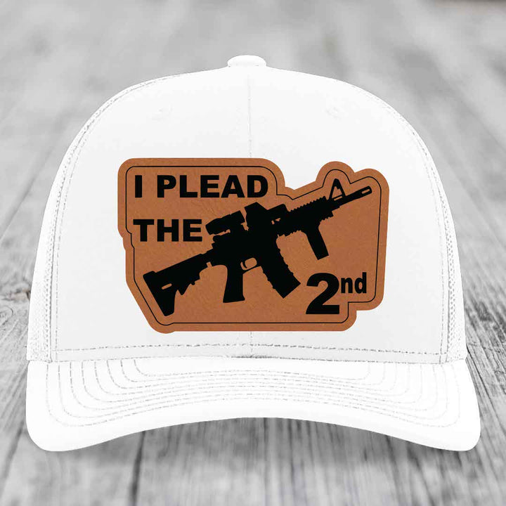 I Plead the 2nd - Leather Patch Hat - Rawhide to Black Patch - Richardson 112 Snapback Trucker Hat