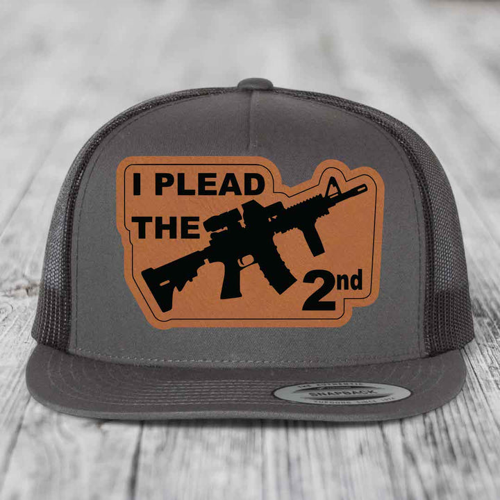 I Plead the 2nd - Leather Patch Hat - Rawhide to Black Patch - Yupoong 6006 Snapback Flatbill Hat