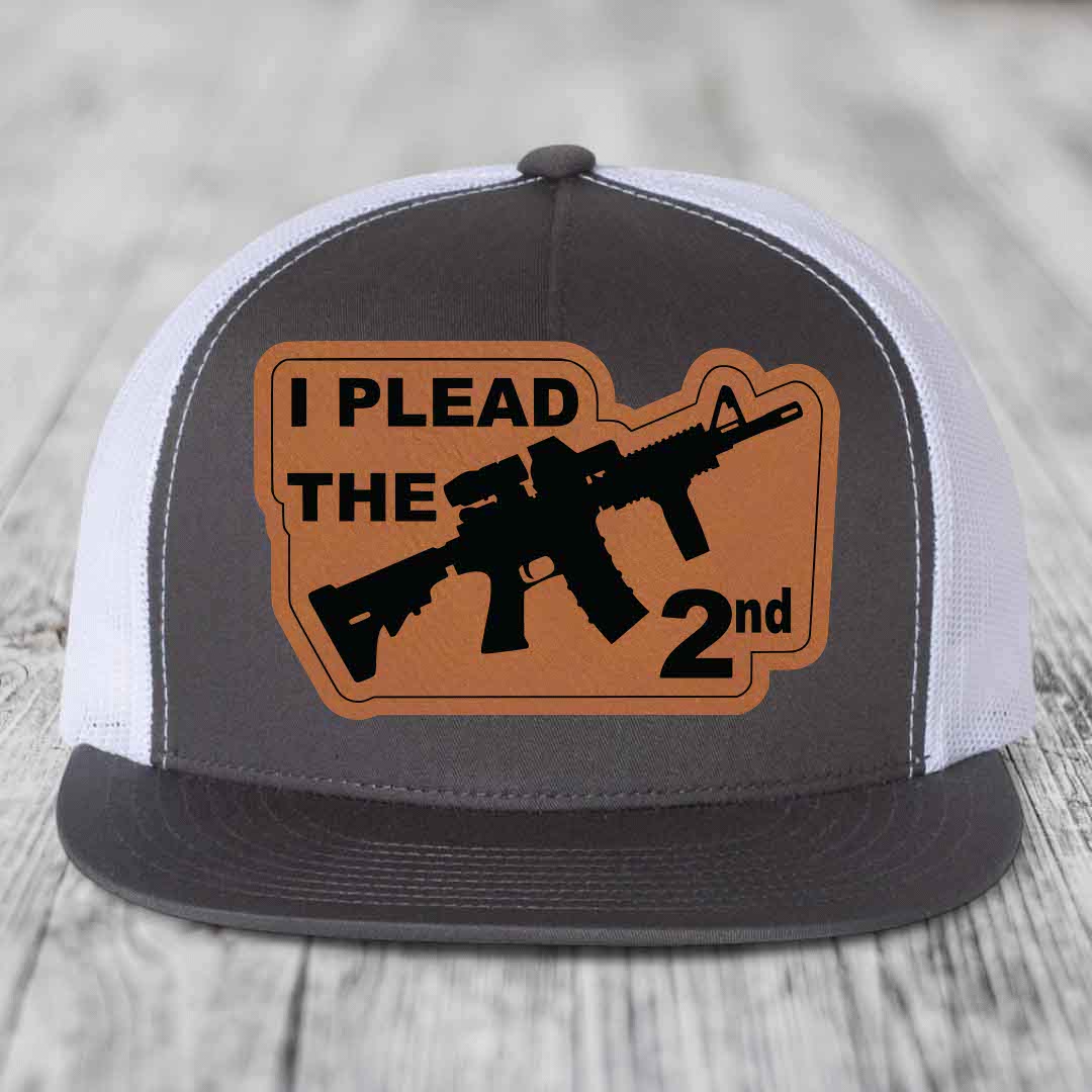 I Plead the 2nd - Leather Patch Hat - Rawhide to Black Patch - Yupoong 6006 Snapback Flatbill Hat