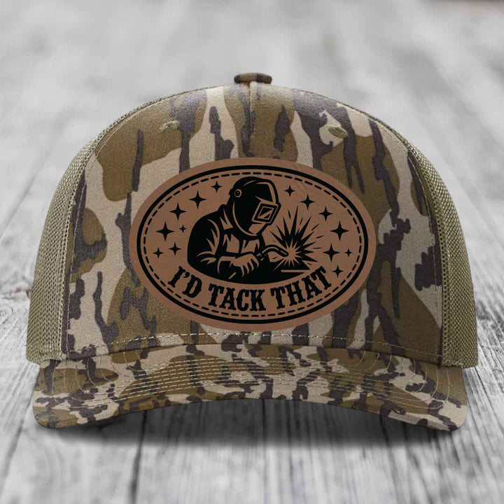 Id Tack That - Leather Patch Hat - Dark Brown to Black Patch - Richardson 112PFP Snapback Trucker Hat