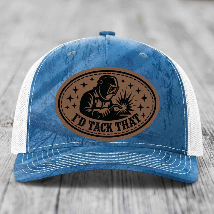 Id Tack That - Leather Patch Hat - Dark Brown to Black Patch - Richardson 112PFP Snapback Trucker Hat