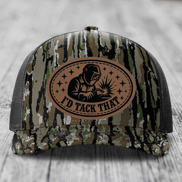 Id Tack That - Leather Patch Hat - Dark Brown to Black Patch - Richardson 112PFP Snapback Trucker Hat