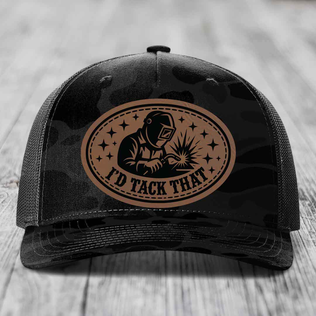 Id Tack That - Leather Patch Hat - Dark Brown to Black Patch - Richardson 112PFP Snapback Trucker Hat