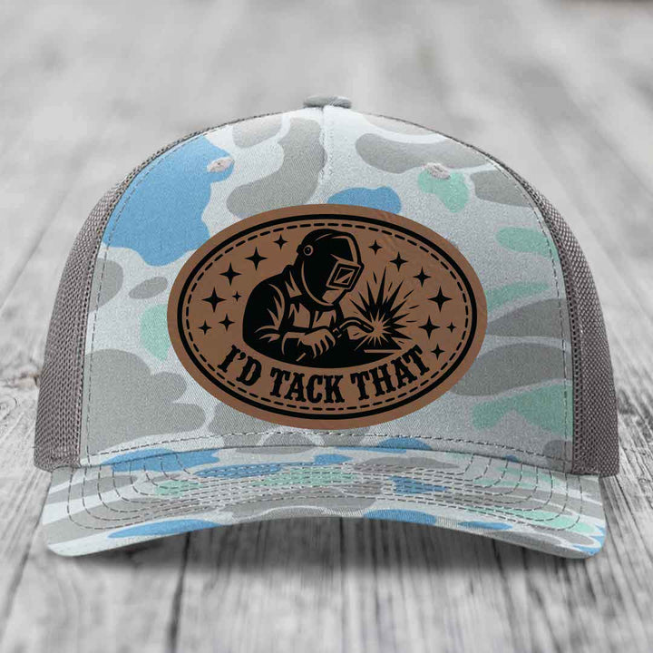 Id Tack That - Leather Patch Hat - Dark Brown to Black Patch - Richardson 112PFP Snapback Trucker Hat