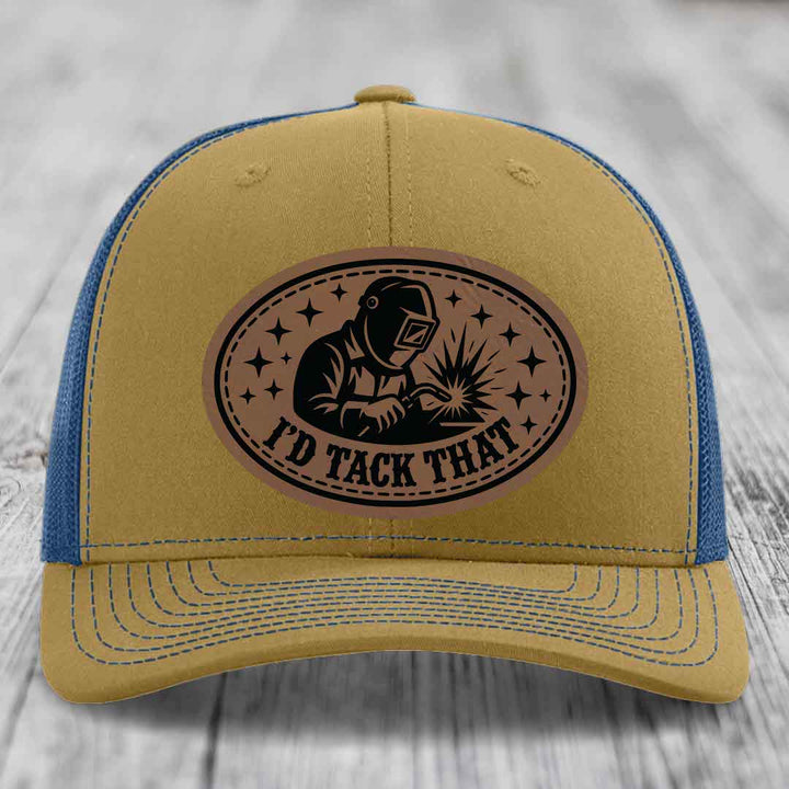 Id Tack That - Leather Patch Hat - Dark Brown to Black Patch - Richardson 112 Snapback Trucker Hat