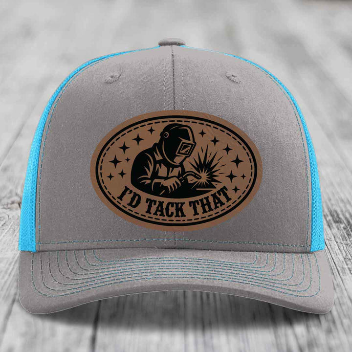 Id Tack That - Leather Patch Hat - Dark Brown to Black Patch - Richardson 112 Snapback Trucker Hat