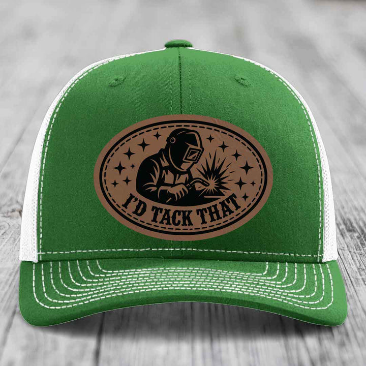 Id Tack That - Leather Patch Hat - Dark Brown to Black Patch - Richardson 112 Snapback Trucker Hat