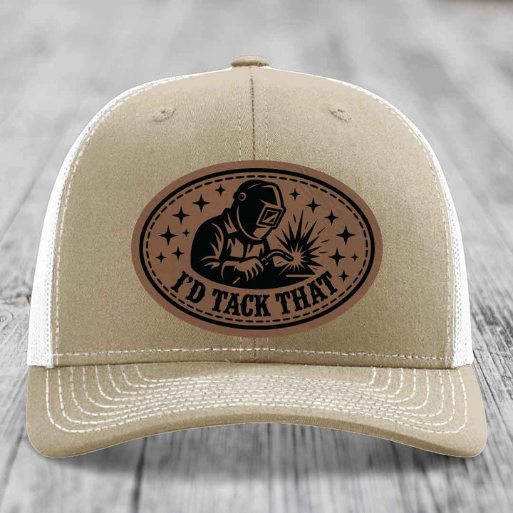 Id Tack That - Leather Patch Hat - Dark Brown to Black Patch - Richardson 112 Snapback Trucker Hat