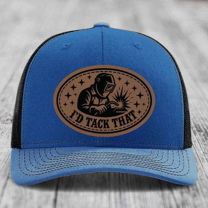 Id Tack That - Leather Patch Hat - Dark Brown to Black Patch - Richardson 112 Snapback Trucker Hat