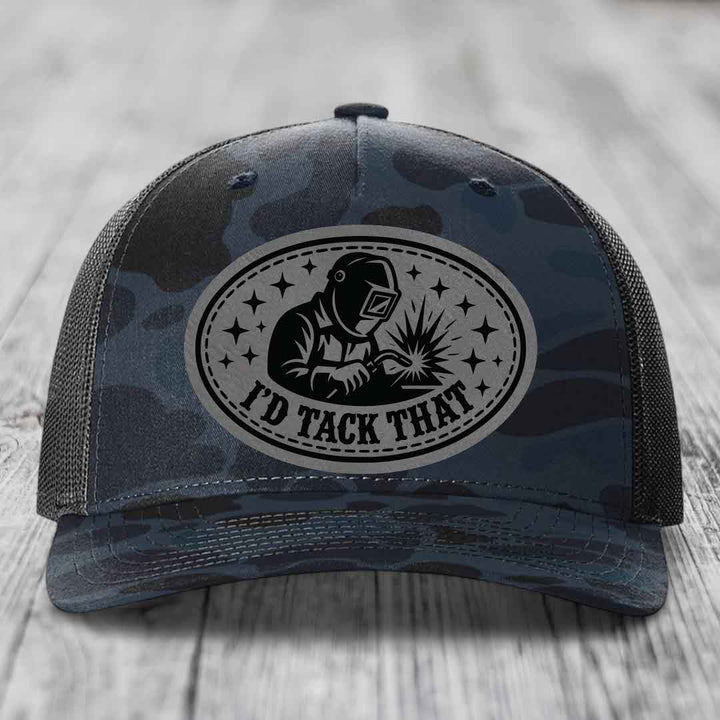 Id Tack That - Leather Patch Hat - Grey to Black Patch - Richardson 112PFP Snapback Trucker Hat