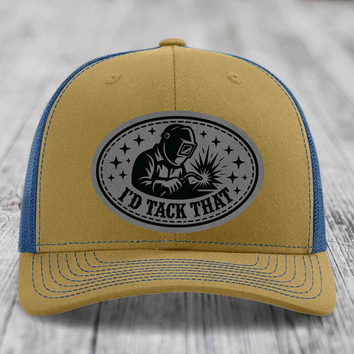 Id Tack That - Leather Patch Hat - Grey to Black Patch - Richardson 112 Snapback Trucker Hat