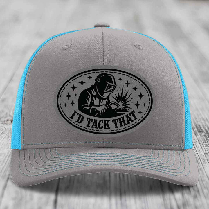 Id Tack That - Leather Patch Hat - Grey to Black Patch - Richardson 112 Snapback Trucker Hat