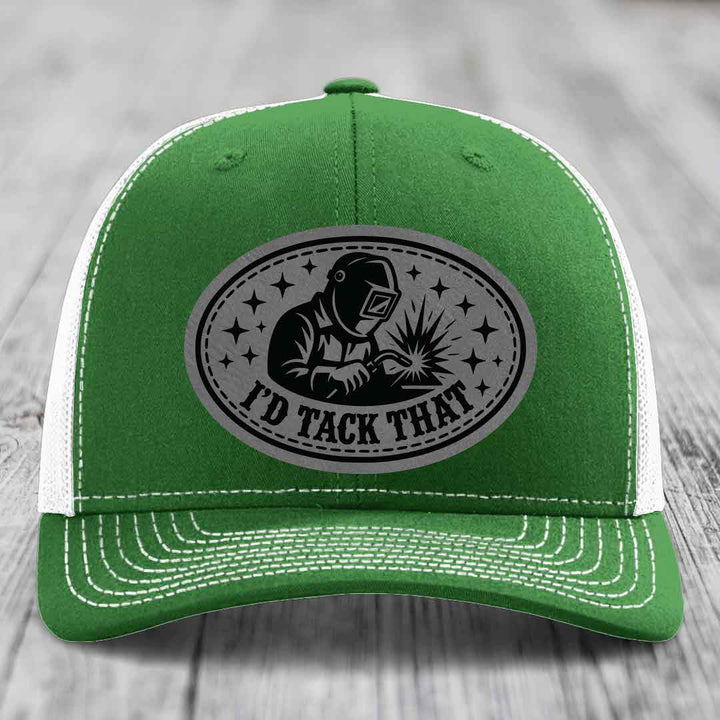 Id Tack That - Leather Patch Hat - Grey to Black Patch - Richardson 112 Snapback Trucker Hat