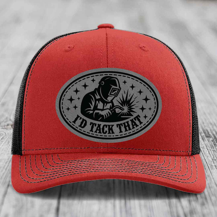 Id Tack That - Leather Patch Hat - Grey to Black Patch - Richardson 112 Snapback Trucker Hat