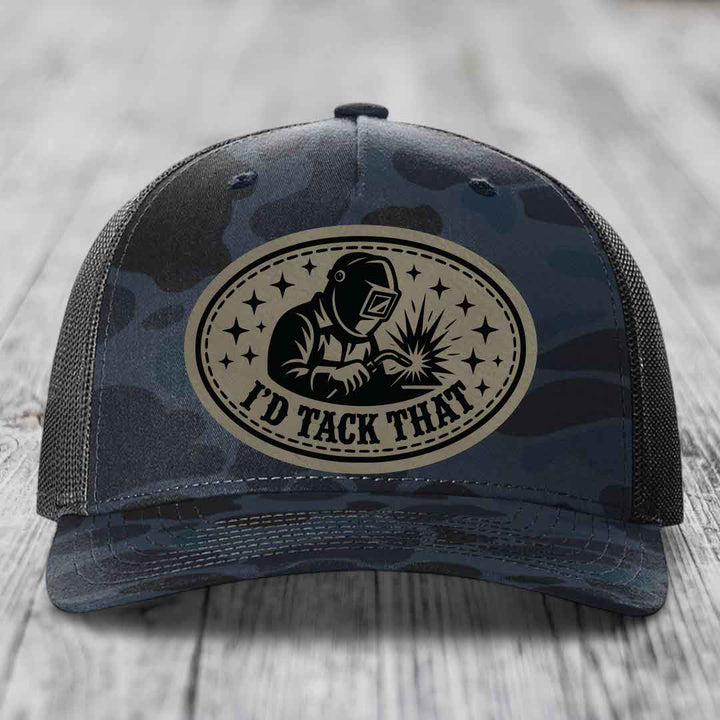 Id Tack That - Leather Patch Hat - Light Brown to Black Patch - Richardson 112PFP Snapback Trucker Hat
