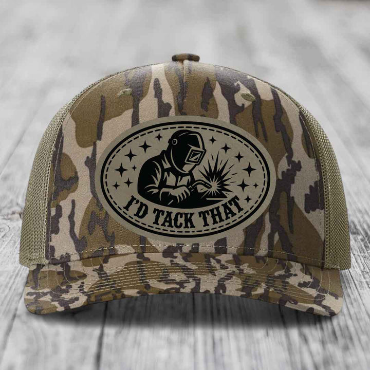 Id Tack That - Leather Patch Hat - Light Brown to Black Patch - Richardson 112PFP Snapback Trucker Hat
