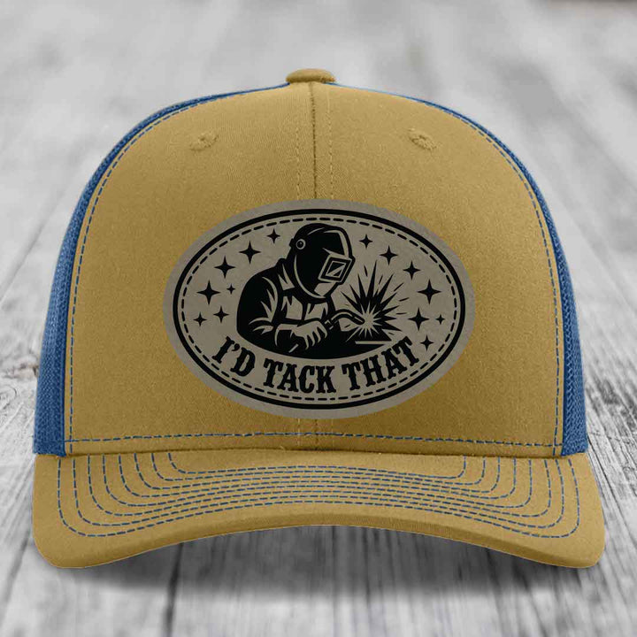 Id Tack That - Leather Patch Hat - Light Brown to Black Patch - Richardson 112 Snapback Trucker Hat