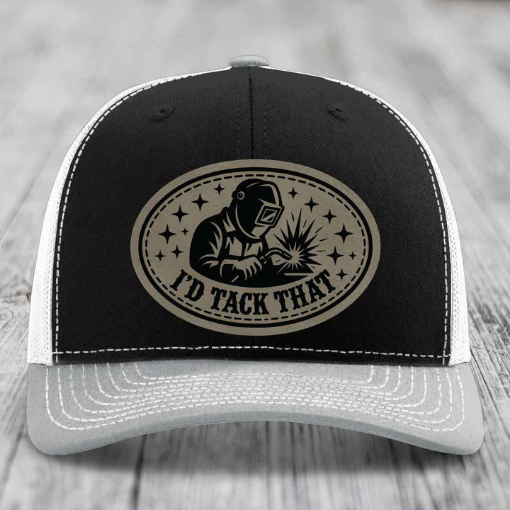 Id Tack That - Leather Patch Hat - Light Brown to Black Patch - Richardson 112 Snapback Trucker Hat