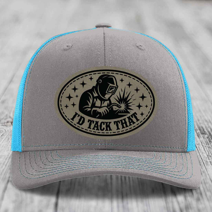 Id Tack That - Leather Patch Hat - Light Brown to Black Patch - Richardson 112 Snapback Trucker Hat