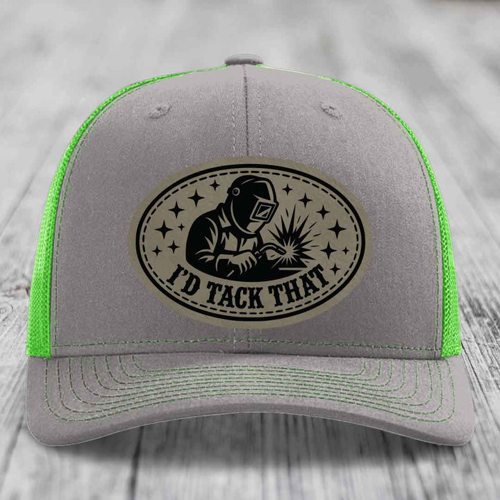 Id Tack That - Leather Patch Hat - Light Brown to Black Patch - Richardson 112 Snapback Trucker Hat