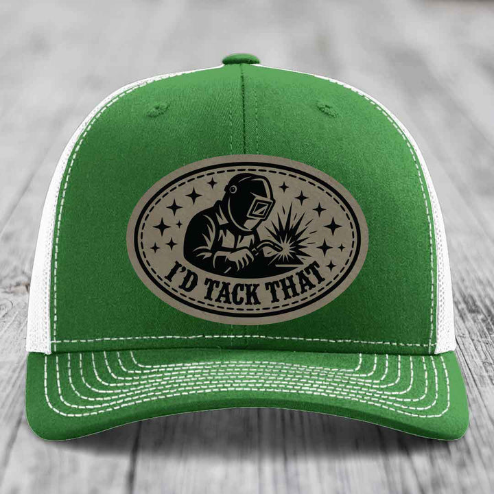 Id Tack That - Leather Patch Hat - Light Brown to Black Patch - Richardson 112 Snapback Trucker Hat