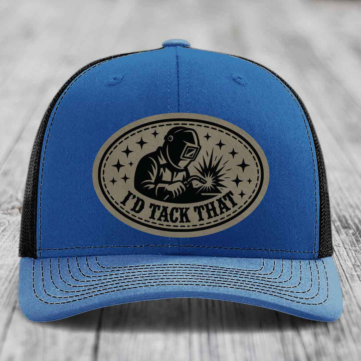 Id Tack That - Leather Patch Hat - Light Brown to Black Patch - Richardson 112 Snapback Trucker Hat