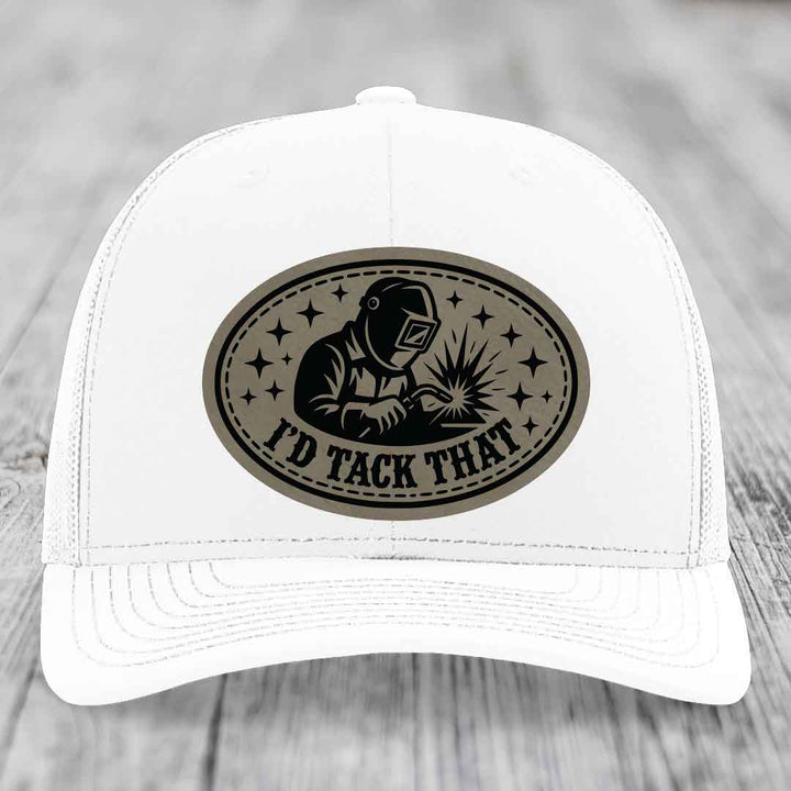 Id Tack That - Leather Patch Hat - Light Brown to Black Patch - Richardson 112 Snapback Trucker Hat