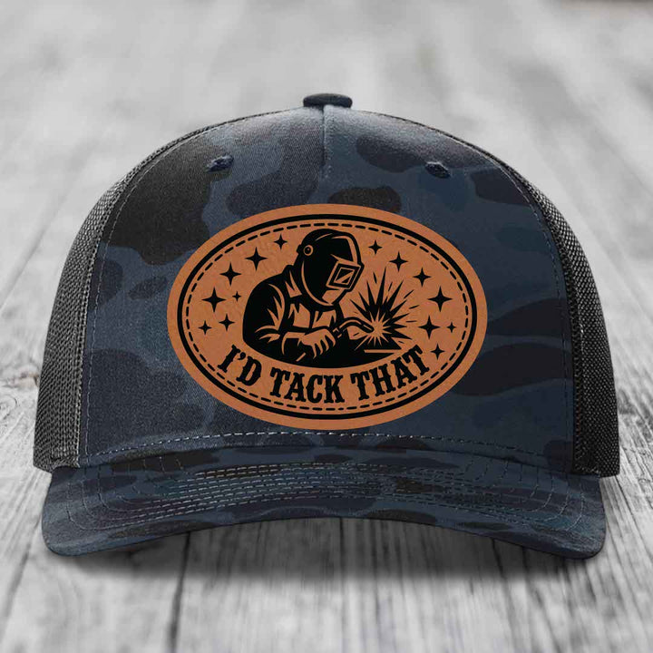 Id Tack That - Leather Patch Hat - Rawhide to Black Patch - Richardson 112PFP Snapback Trucker Hat