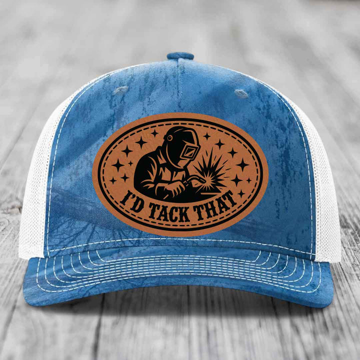 Id Tack That - Leather Patch Hat - Rawhide to Black Patch - Richardson 112PFP Snapback Trucker Hat