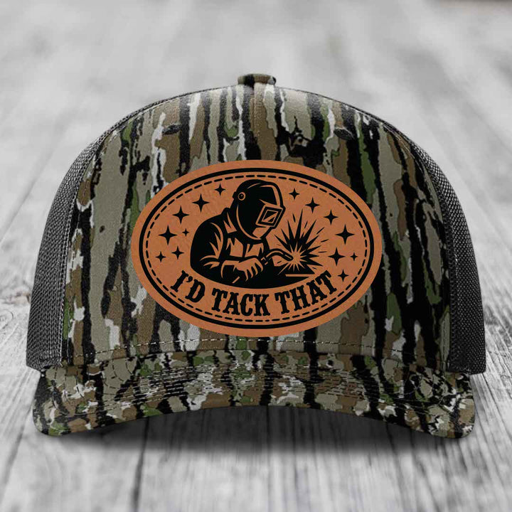 Id Tack That - Leather Patch Hat - Rawhide to Black Patch - Richardson 112PFP Snapback Trucker Hat