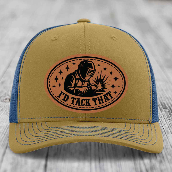 Id Tack That - Leather Patch Hat - Rawhide to Black Patch - Richardson 112 Snapback Trucker Hat