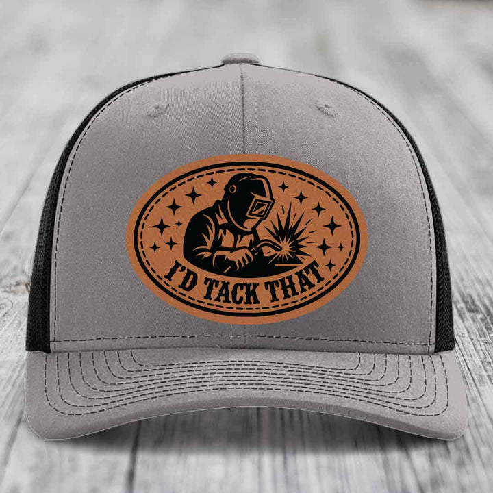 Id Tack That - Leather Patch Hat - Rawhide to Black Patch - Richardson 112 Snapback Trucker Hat