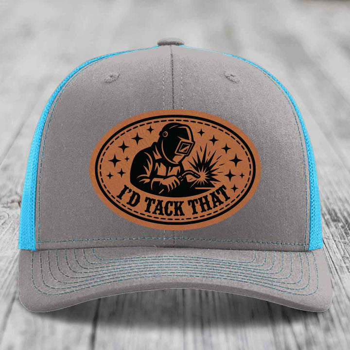 Id Tack That - Leather Patch Hat - Rawhide to Black Patch - Richardson 112 Snapback Trucker Hat