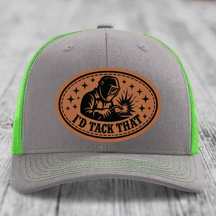 Id Tack That - Leather Patch Hat - Rawhide to Black Patch - Richardson 112 Snapback Trucker Hat