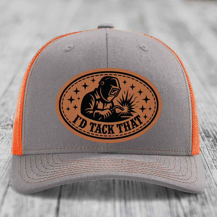 Id Tack That - Leather Patch Hat - Rawhide to Black Patch - Richardson 112 Snapback Trucker Hat