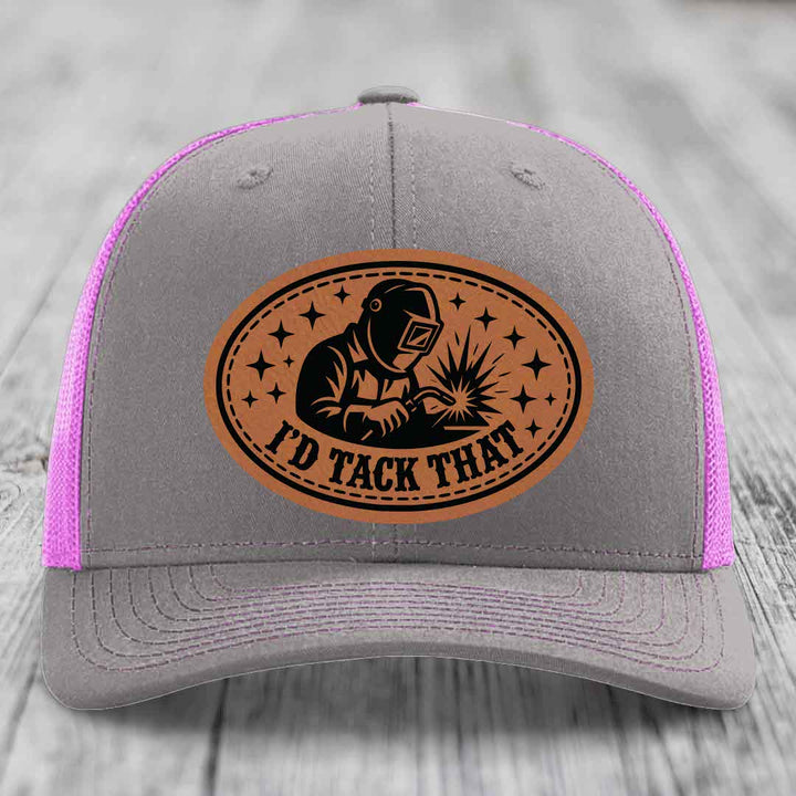 Id Tack That - Leather Patch Hat - Rawhide to Black Patch - Richardson 112 Snapback Trucker Hat