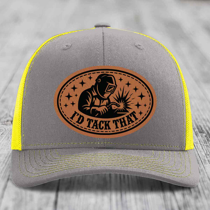 Id Tack That - Leather Patch Hat - Rawhide to Black Patch - Richardson 112 Snapback Trucker Hat