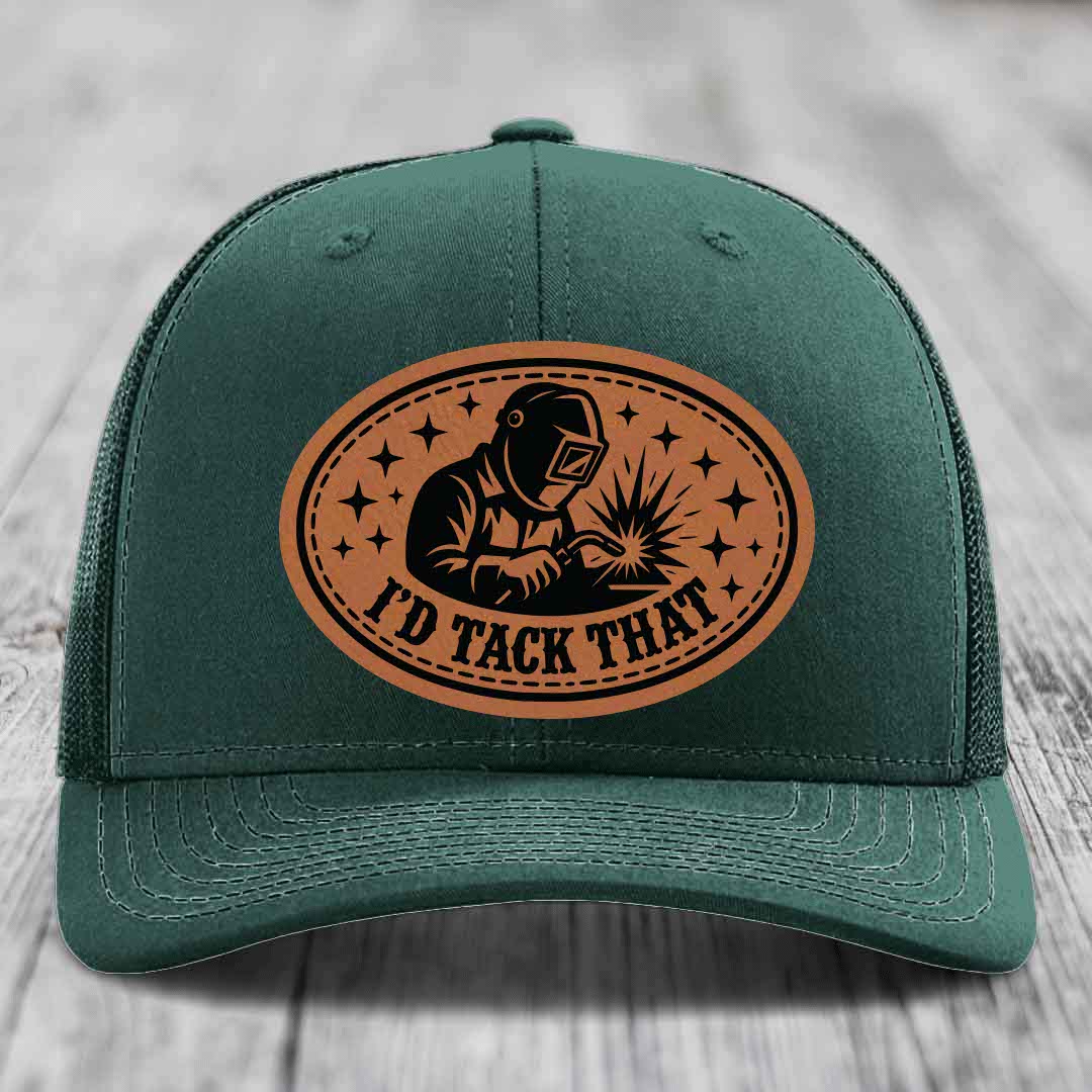 Id Tack That - Leather Patch Hat - Rawhide to Black Patch - Richardson 112 Snapback Trucker Hat
