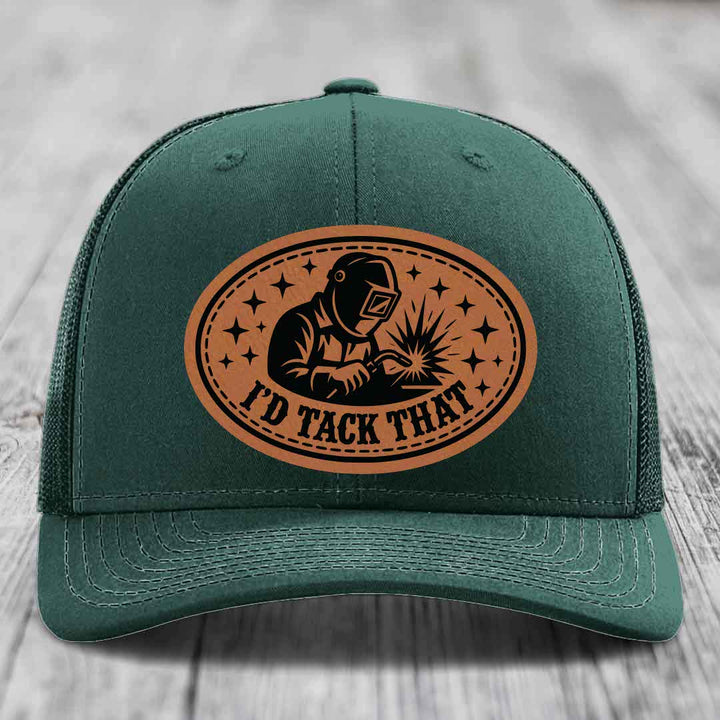 Id Tack That - Leather Patch Hat - Rawhide to Black Patch - Richardson 112 Snapback Trucker Hat