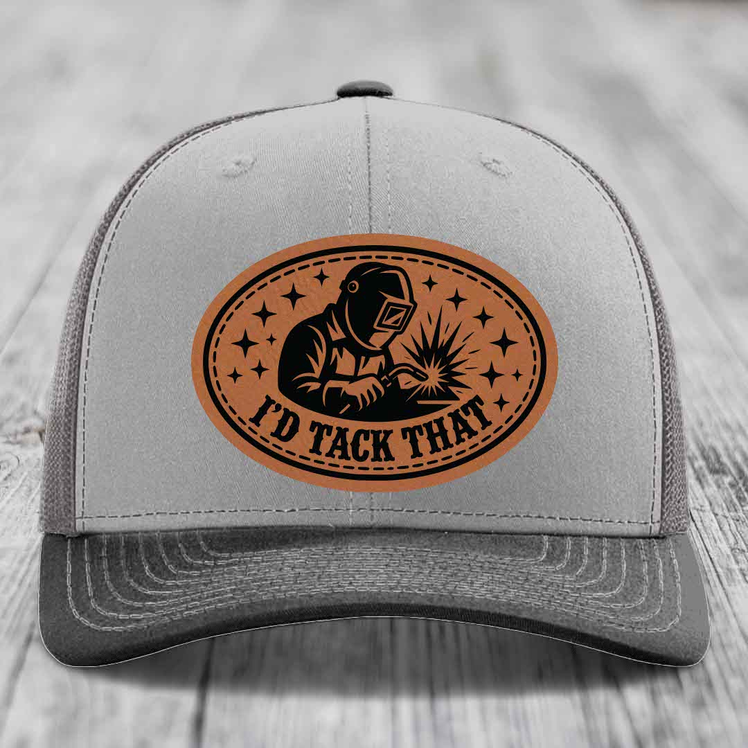 Id Tack That - Leather Patch Hat - Rawhide to Black Patch - Richardson 112 Snapback Trucker Hat