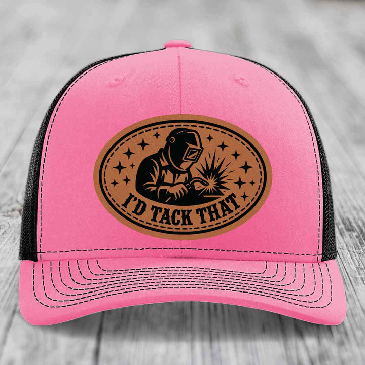 Id Tack That - Leather Patch Hat - Rawhide to Black Patch - Richardson 112 Snapback Trucker Hat