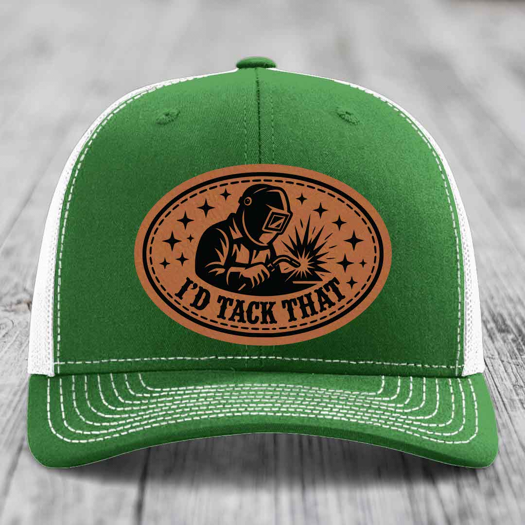 Id Tack That - Leather Patch Hat - Rawhide to Black Patch - Richardson 112 Snapback Trucker Hat