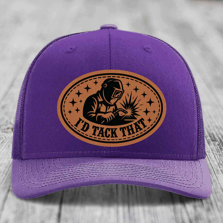 Id Tack That - Leather Patch Hat - Rawhide to Black Patch - Richardson 112 Snapback Trucker Hat