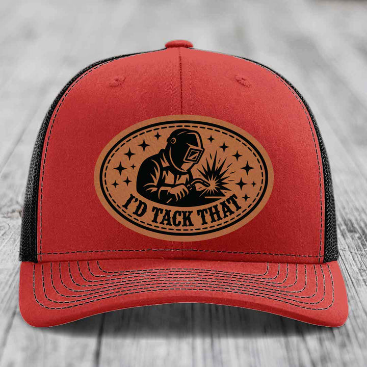 Id Tack That - Leather Patch Hat - Rawhide to Black Patch - Richardson 112 Snapback Trucker Hat