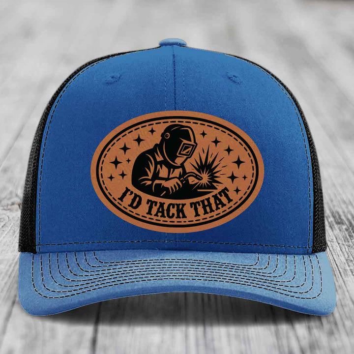 Id Tack That - Leather Patch Hat - Rawhide to Black Patch - Richardson 112 Snapback Trucker Hat