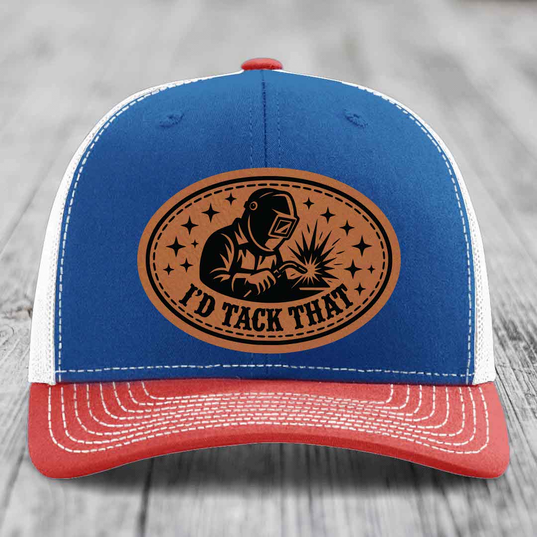 Id Tack That - Leather Patch Hat - Rawhide to Black Patch - Richardson 112 Snapback Trucker Hat
